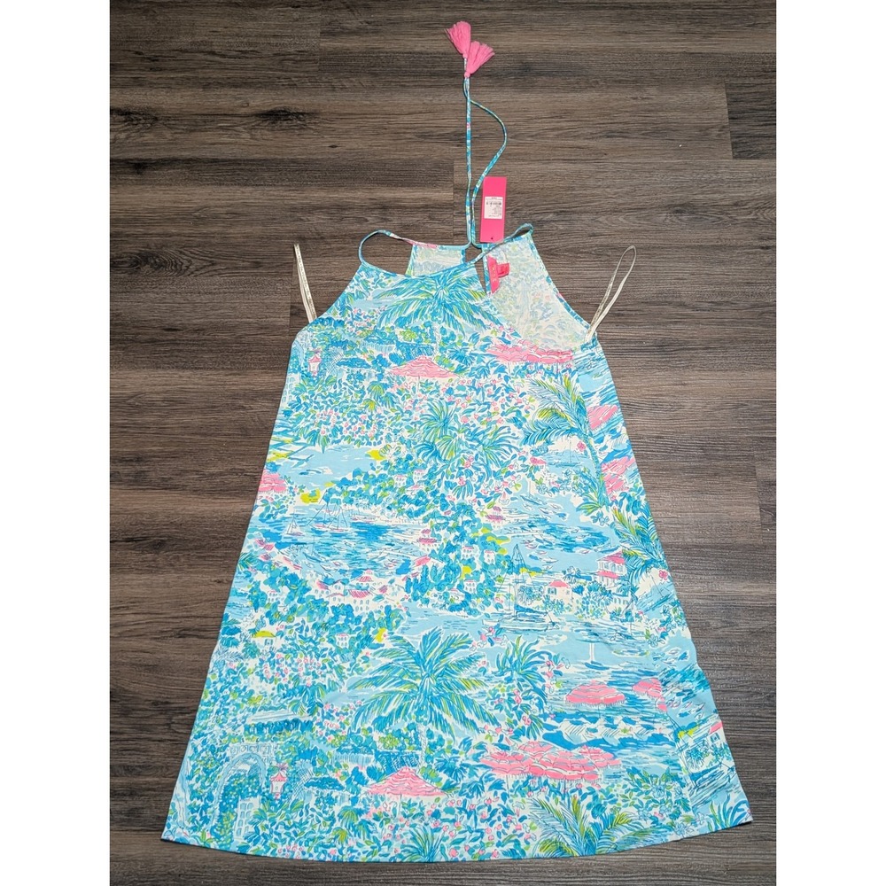 Lilly Pulitzer Margot Dress Gustavia Green Sunshine City Halter Swing NWT Size M